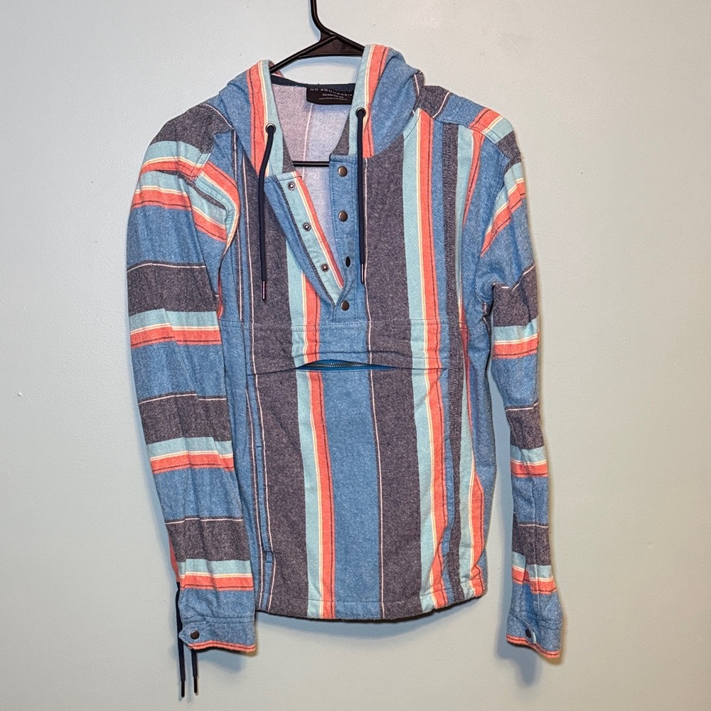 No Boundaries Striped Hooded Pullover in Aqua, Coral & Navy